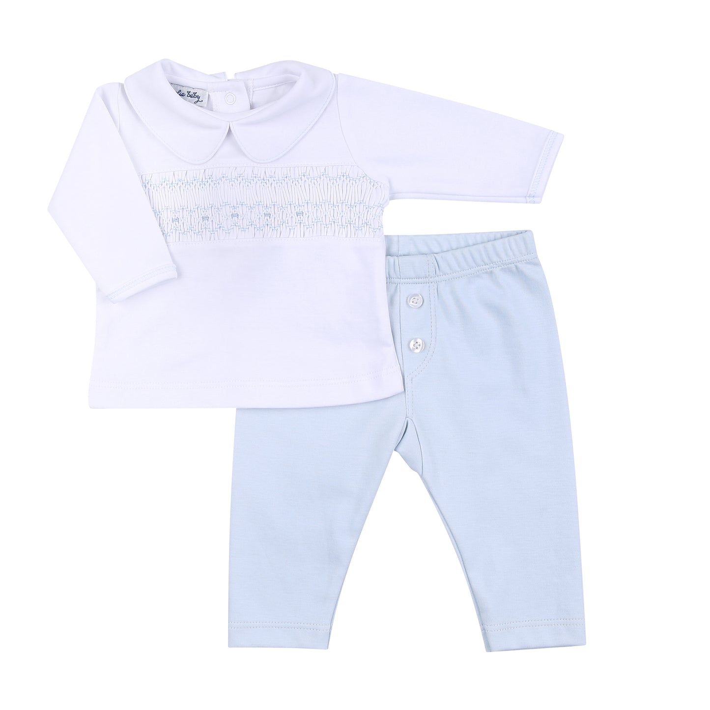 Alice and Andrew Smocked Blue 2pc Pant Set