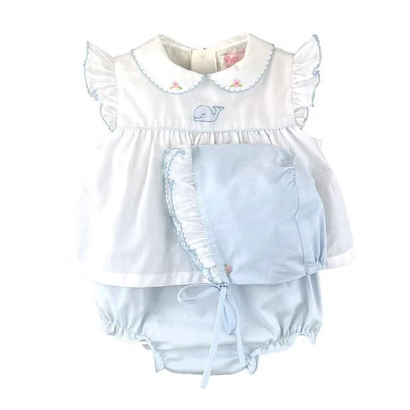 Girls Ruffle Whale Handstitched Diaper Set