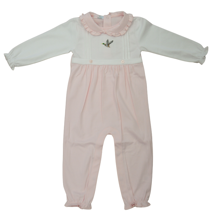 Pink Mallard Ducks Hand Embroidered Romper