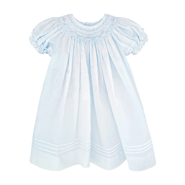 Daygown with Heart Smocking & Pearls - Blue