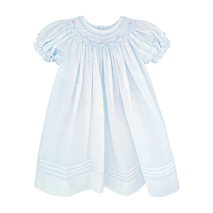 Daygown with Heart Smocking & Pearls - Blue
