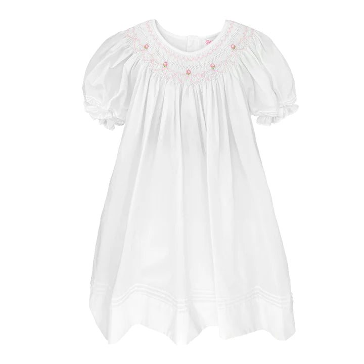 White Daygown with Heart Smocking & Pearls