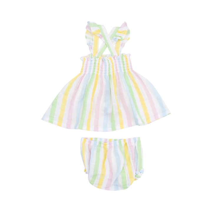 Ruffle Strap Smocked Top and Diaper Cover - Ric Rac Stripe