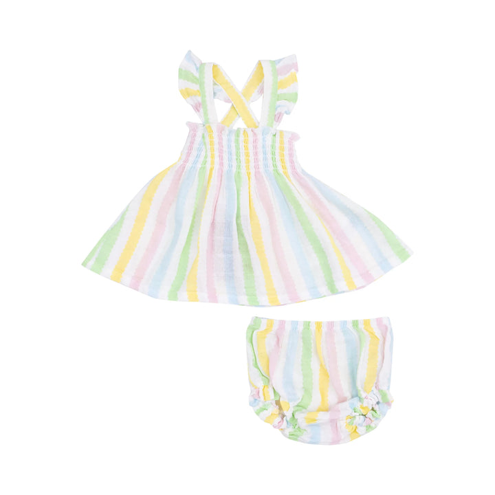Ruffle Strap Smocked Top and Diaper Cover - Ric Rac Stripe