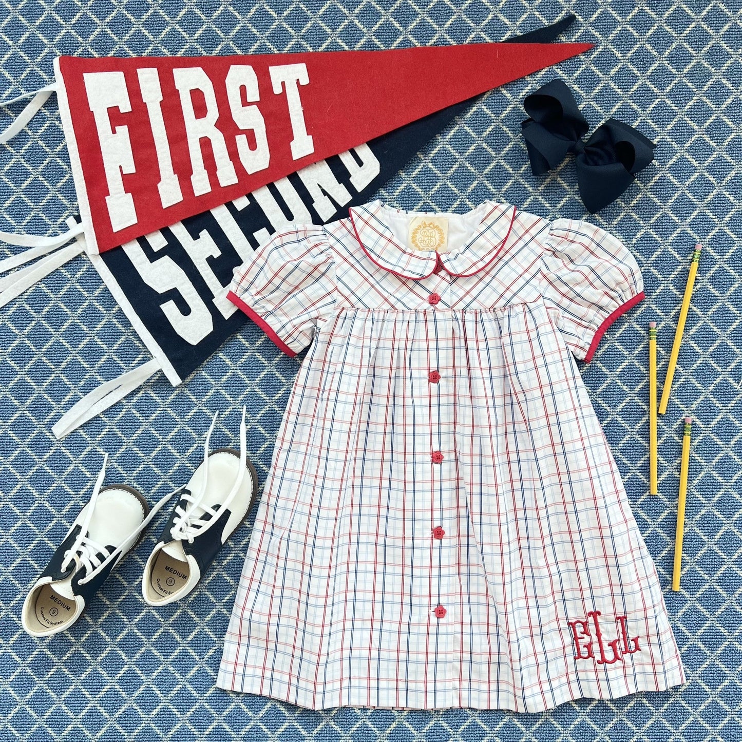 Tabitha's Teacher's Pet Dress - Whitehall Windowpane With Richmond Red