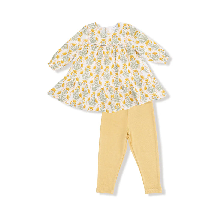 Winter Dandelions - Ladder Trim Dress and Ribbed Leggings