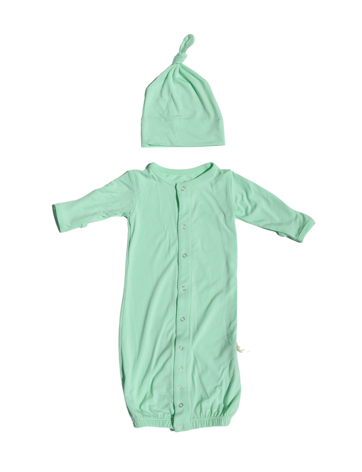 Layette Gown Converter & Single Knot Hat Set in Pistachio
