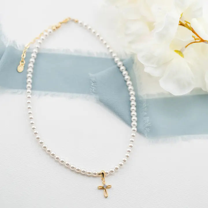 Girls 14K Gold Plated First Communion Kids Cross Necklace - Jayde