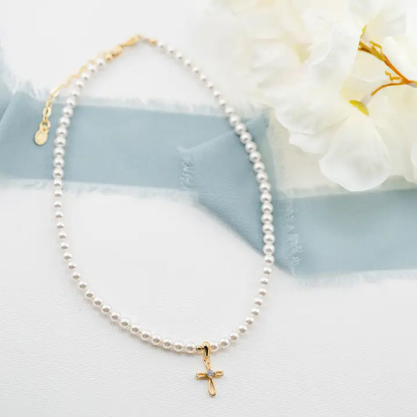 Girls 14K Gold Plated First Communion Kids Cross Necklace - Jayde