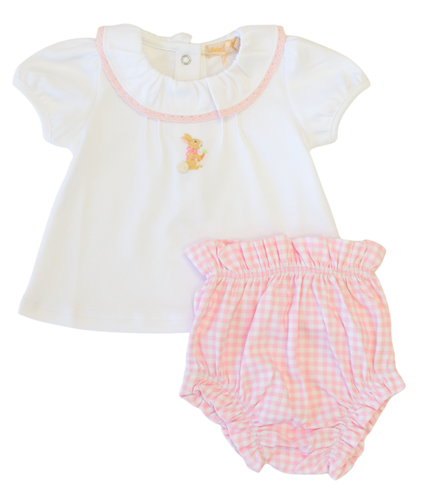 Little Hop - Girl White Tee and Printed Diaper Cover Set