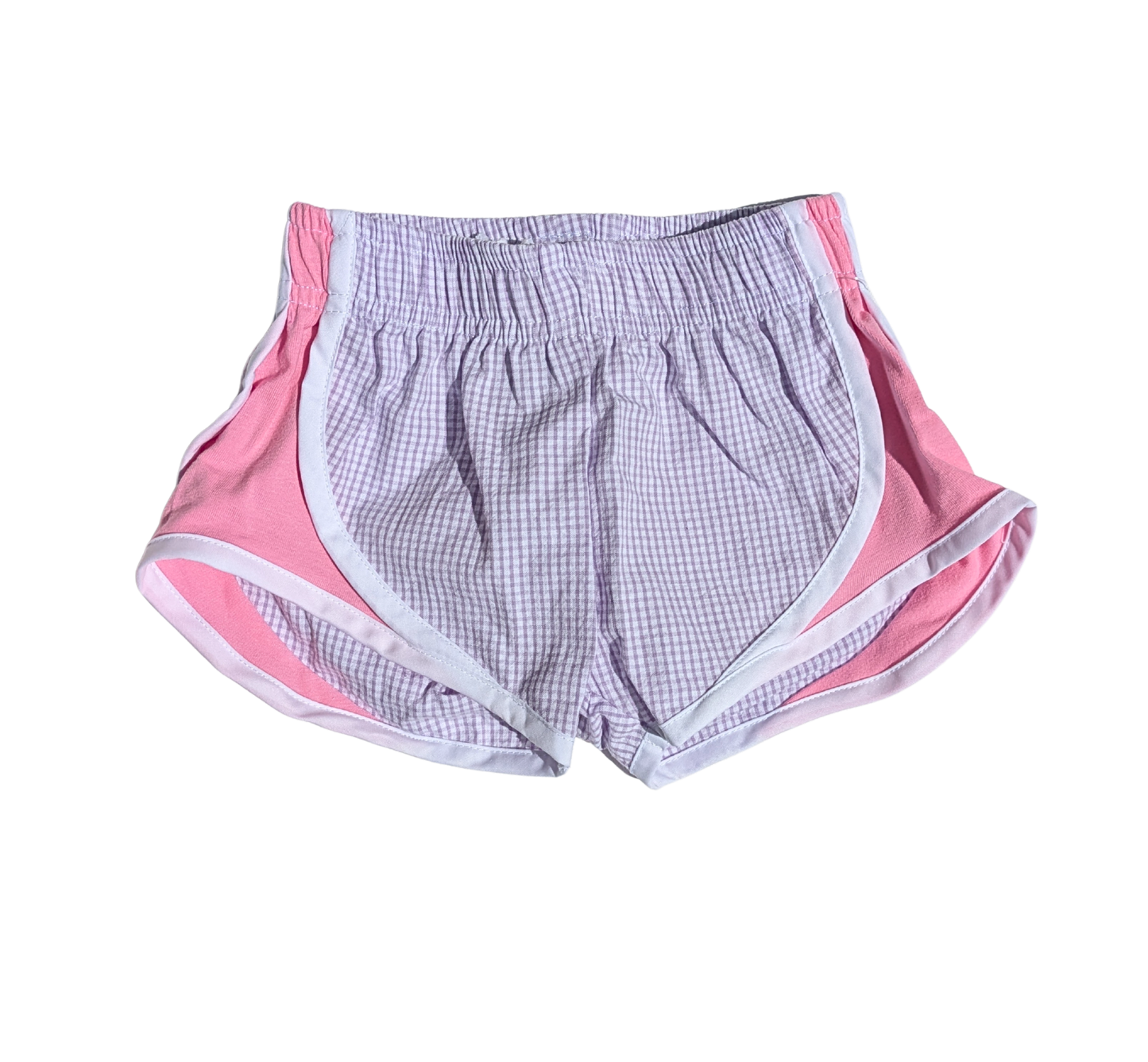 Lavender Check Athletic Shorts - Pink Sides