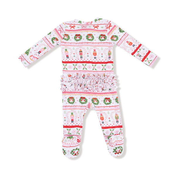 Sugar Plum Fairy - Nutcracker Fair Isle - Pink - 2 Way Zipper Ruffle Back Footie