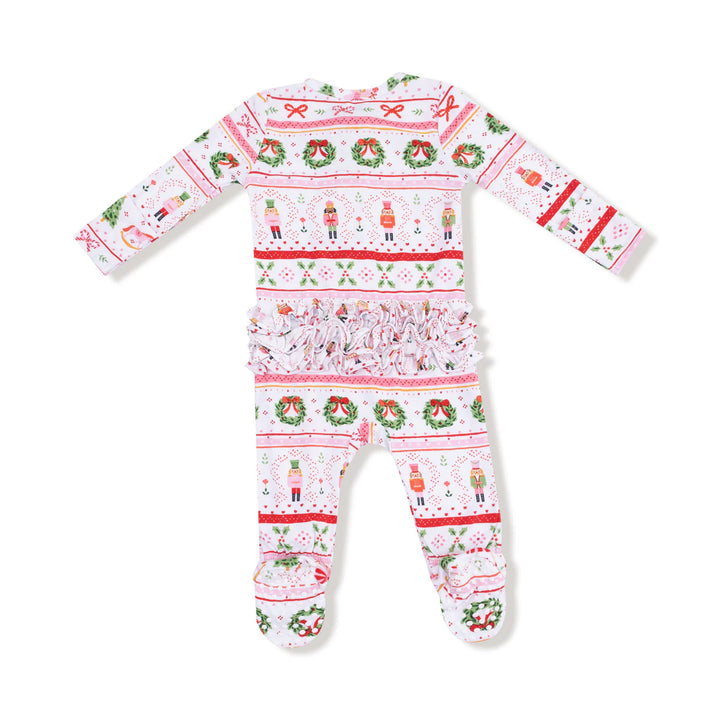 Sugar Plum Fairy - Nutcracker Fair Isle - Pink - 2 Way Zipper Ruffle Back Footie