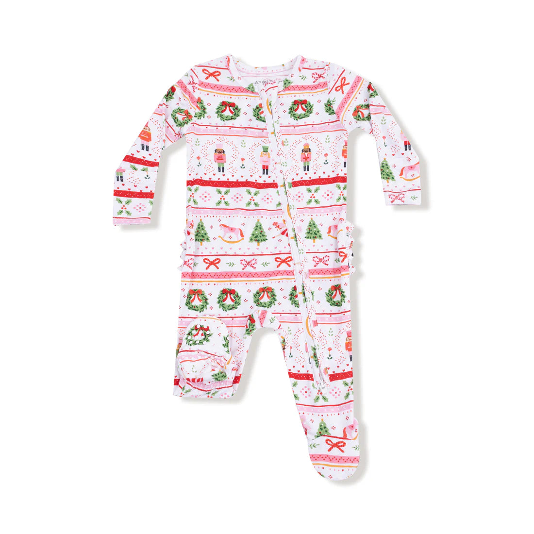 Sugar Plum Fairy - Nutcracker Fair Isle - Pink - 2 Way Zipper Ruffle Back Footie
