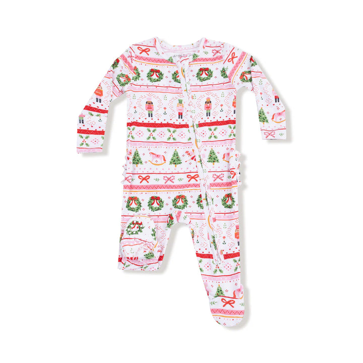 Sugar Plum Fairy - Nutcracker Fair Isle - Pink - 2 Way Zipper Ruffle Back Footie