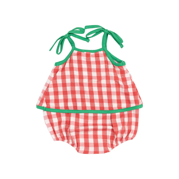 Swing Front Sunsuit with Applique - Strawberry Gingham