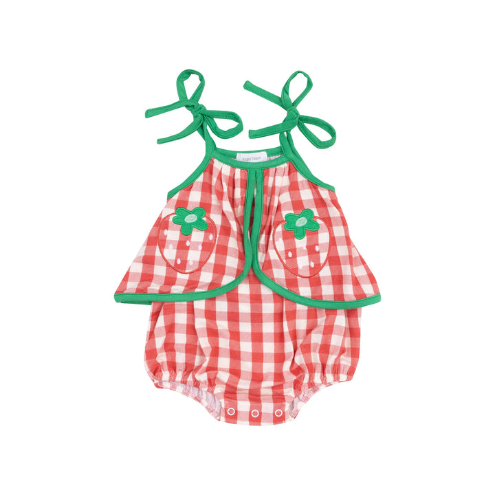 Swing Front Sunsuit with Applique - Strawberry Gingham