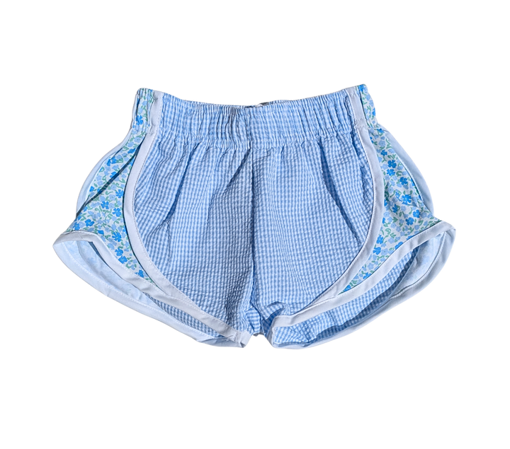 Blue Athletic Shorts w/ Floral Sides