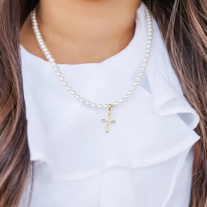 Girls 14K Gold Plated First Communion Kids Cross Necklace - Jayde