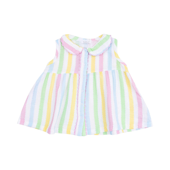 The Jill- Peter Pan Button Front Dress with Ric Rac Trim and Diaper Cover - Ric Rac Stripe