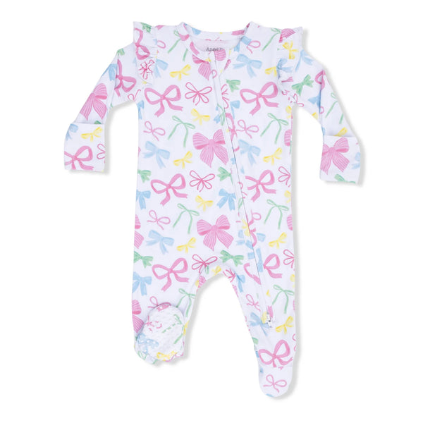 Sweet Bows 2 Way Ruffle Sleeve Zipper Footie