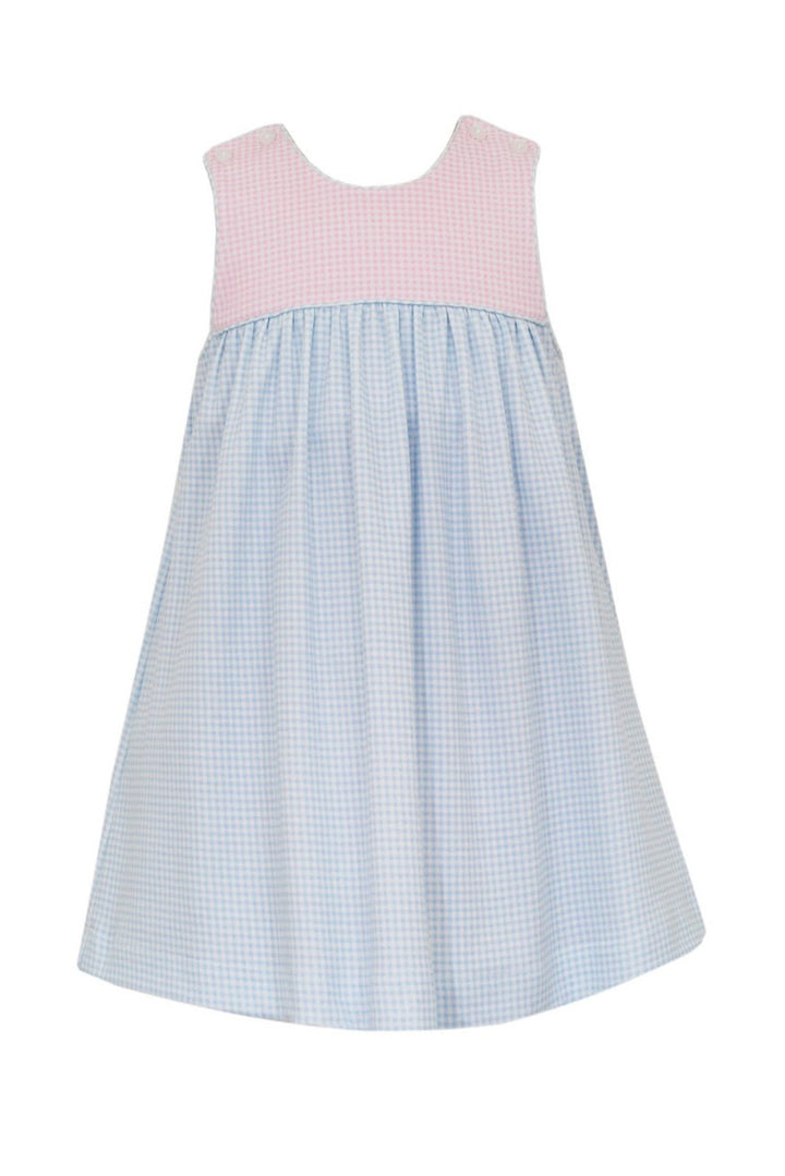 Pink & Blue Gingham Knit Color Block Dress