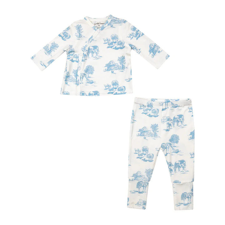 TMH Set With Roll Over Cuff Pant - Blue Farm Toile