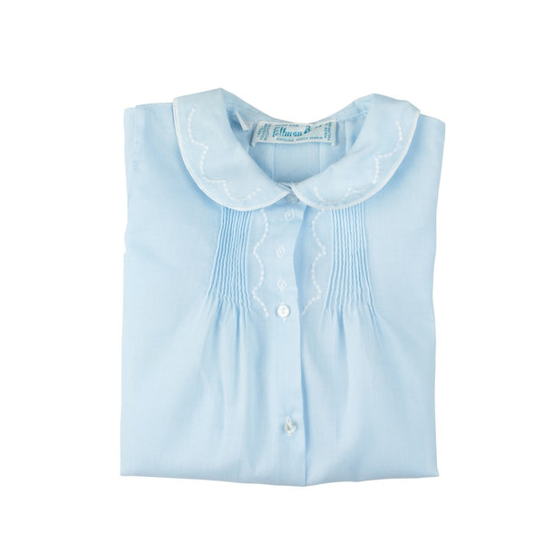 Boys Embroidered Collar Folded Daygown - Blue