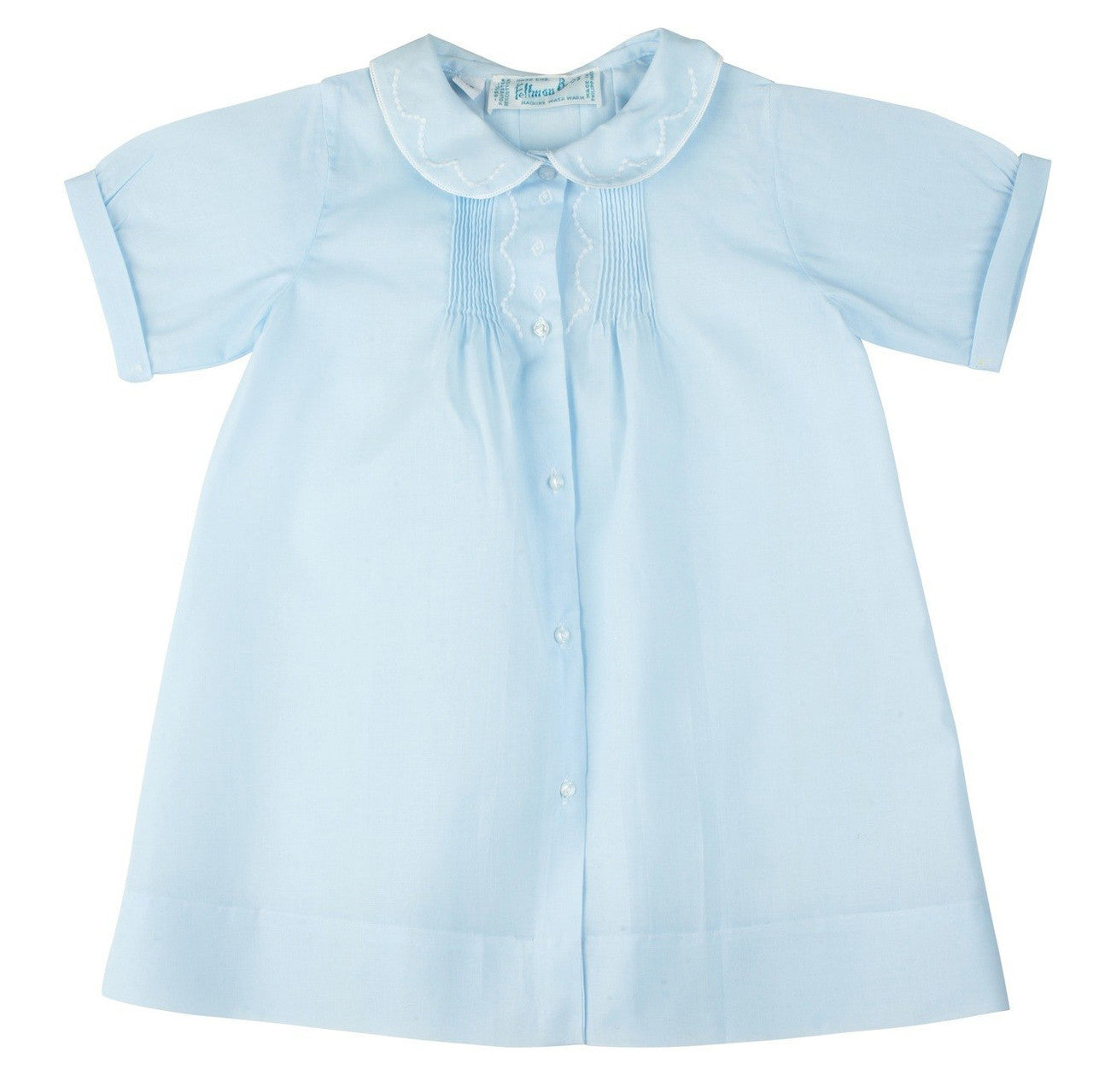 Boys Embroidered Collar Folded Daygown - Blue