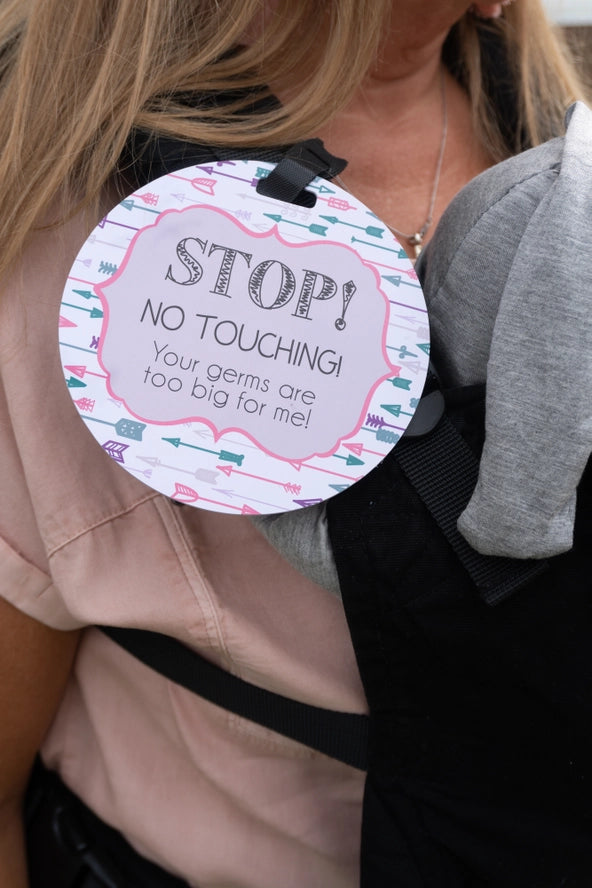 Pink Arrow No Touching Car Seat and Stroller Tag