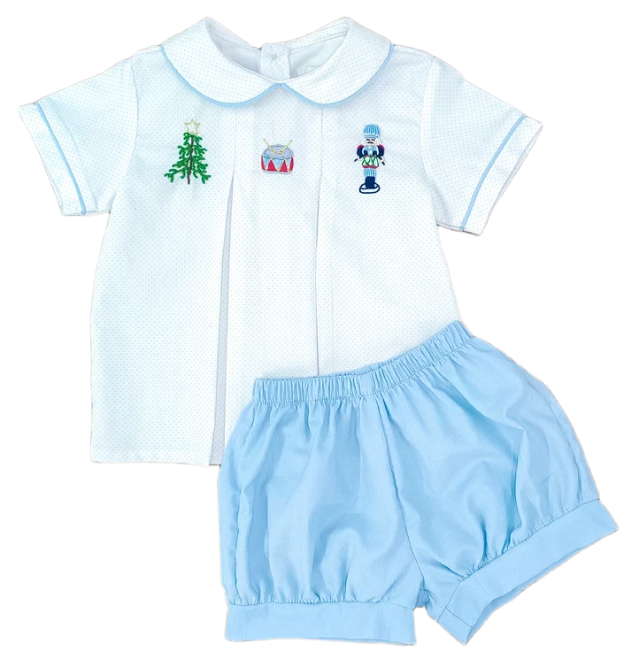 Boys Diaper Set - Blue Bitty Dot Corduroy w/ Nutcracker Embroidery
