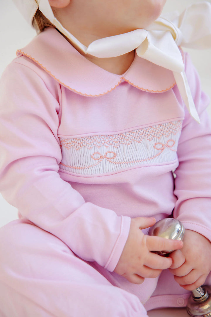 Rigsby Romper - Palm Beach Pink with Seashore Sherbet Bow Smocking