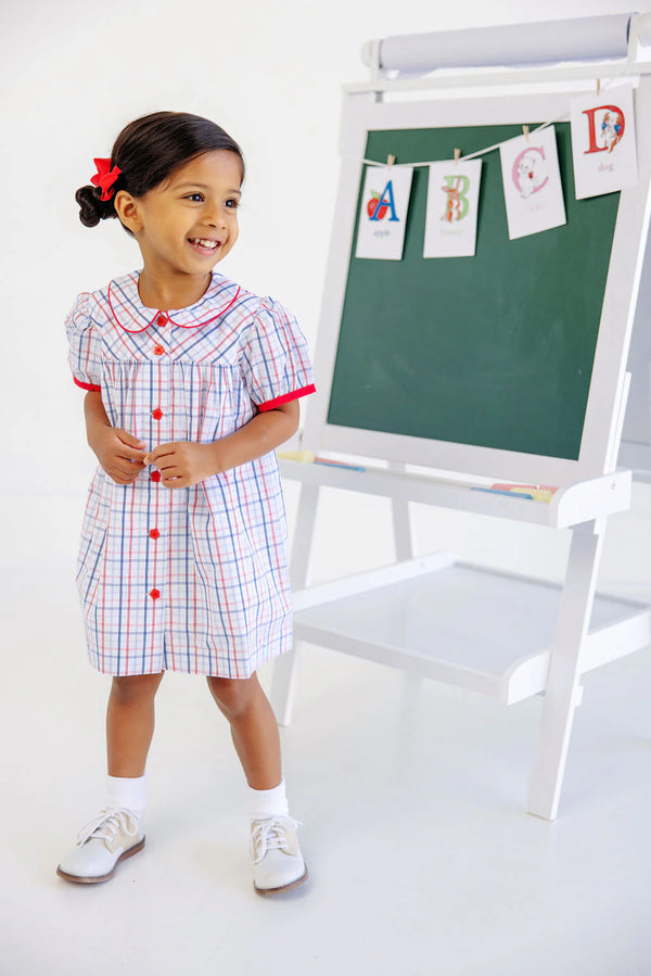 Tabitha's Teacher's Pet Dress - Whitehall Windowpane With Richmond Red