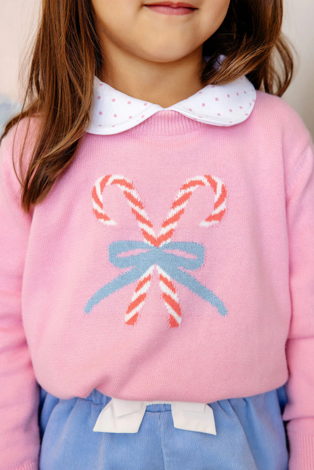 Isabelle's Intarsia Sweater - Hamptons Hot Pink with Candy Cane Intarsia