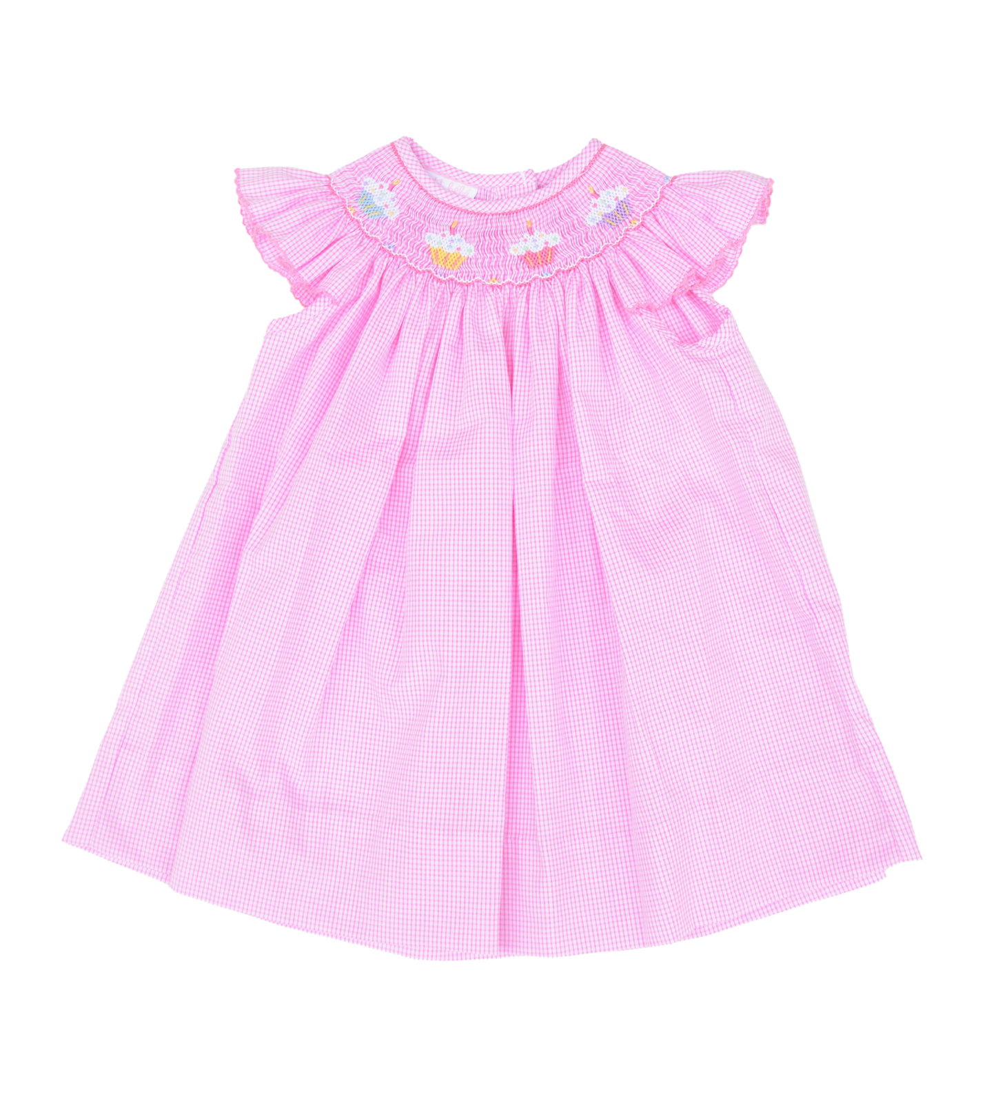 Cupcakes - Pink Check Angel Wing Bishop Dress