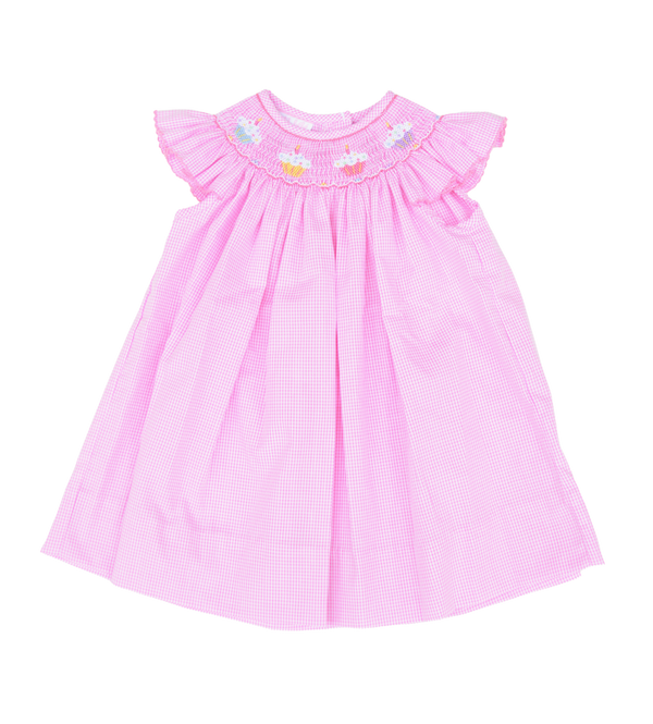Cupcakes - Pink Check Angel Wing Bishop Dress