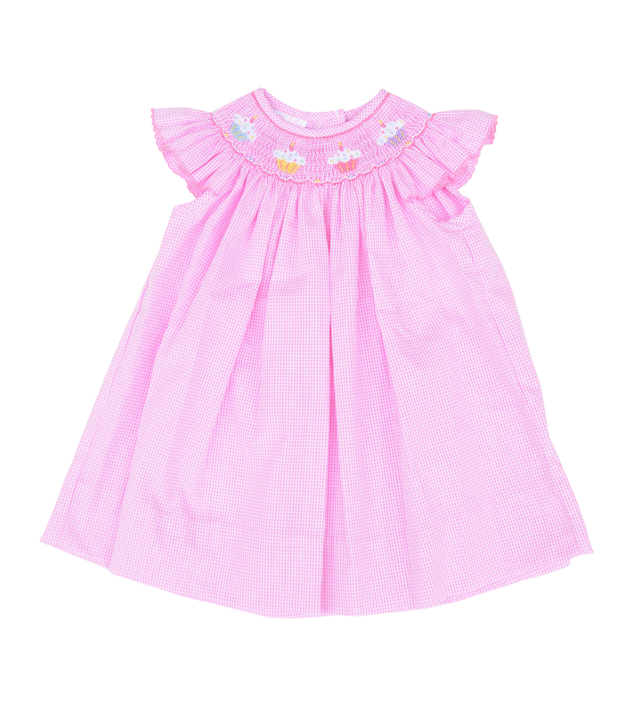 Cupcakes - Pink Check Angel Wing Bishop Dress
