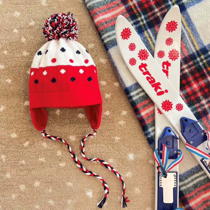 Parrish Pom Pom Hat - Palmetto Pearl with Richmond Red & Nantucket Navy Dots