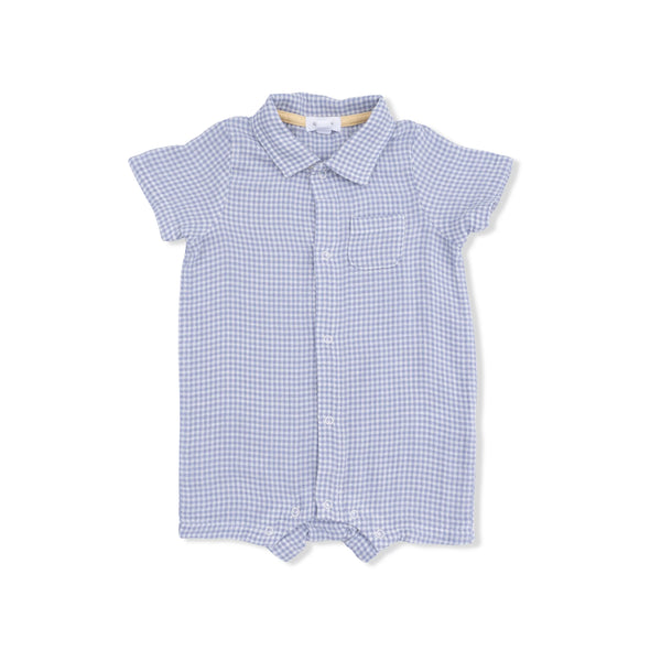 Micro Gingham Blue Blizzard Polo Shortie