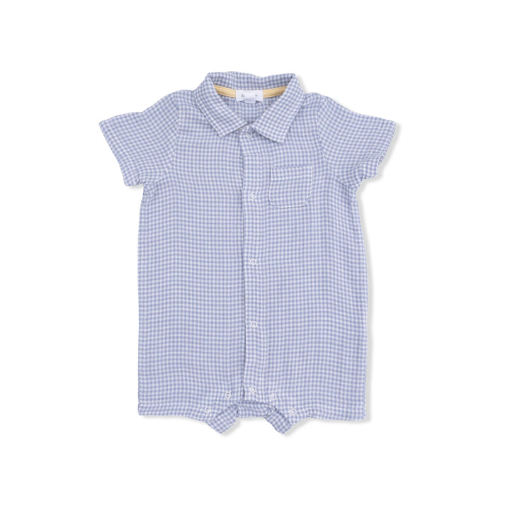 Micro Gingham Blue Blizzard Polo Shortie
