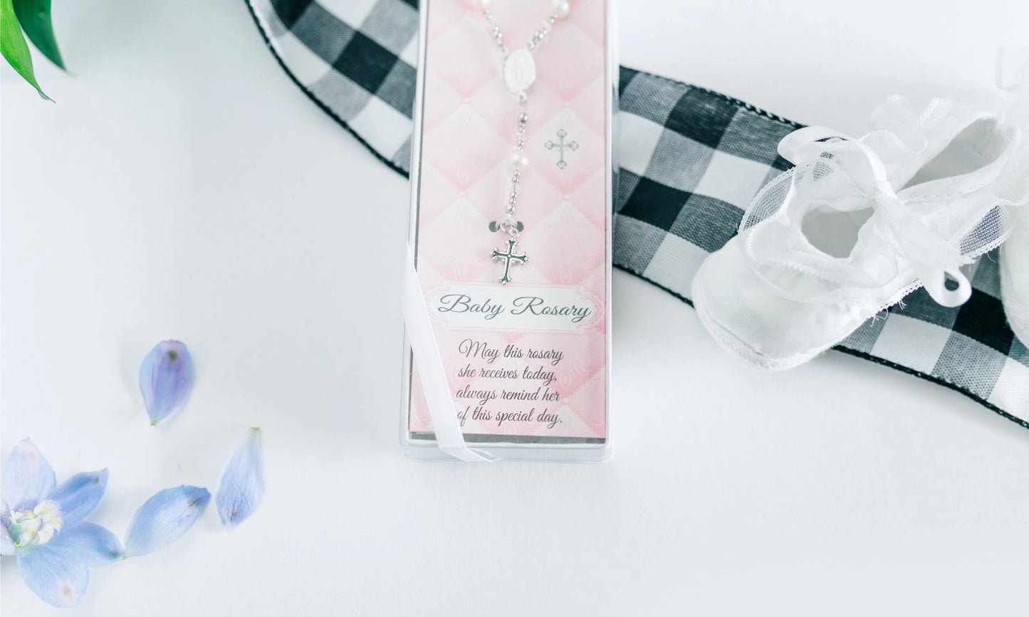 Sterling Silver White Baby Rosary Baptism Christening Gift