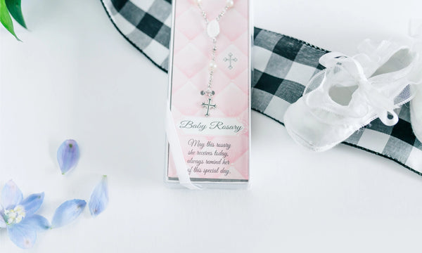 Sterling Silver White Baby Rosary Baptism Christening Gift