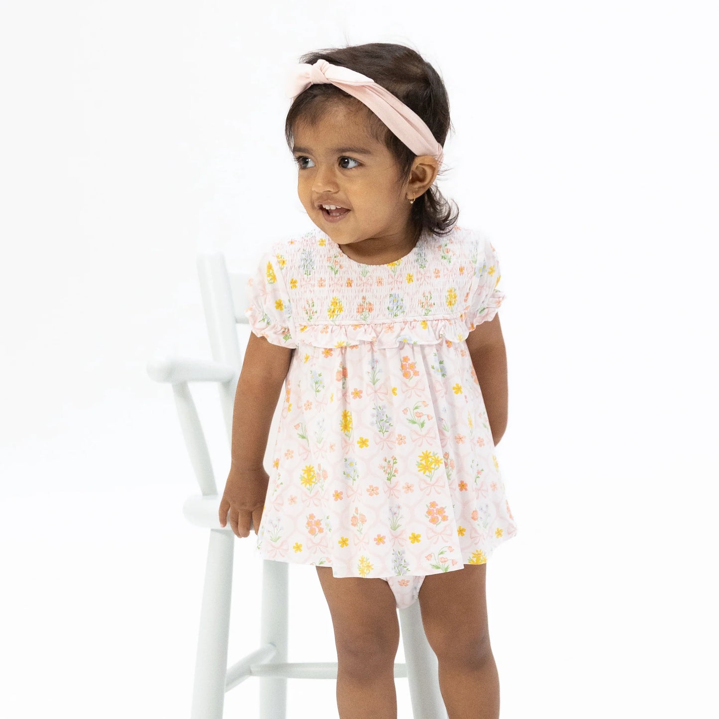 Spring Blooms Bow Trellis Smocked Bubble