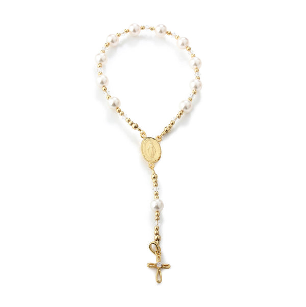 Gold-Plated Sterling Silver White Baby Rosary Baptism Gift