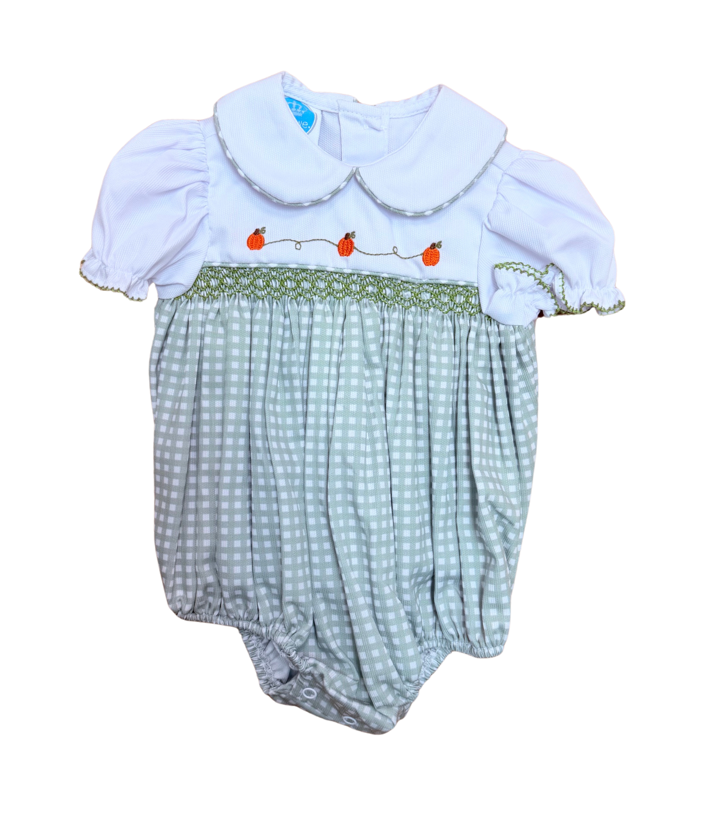 Cora Smocked Short Sleeve Bubble-Sage Pumpkins