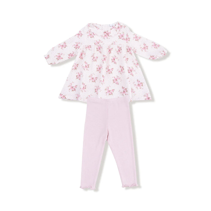 Belle Rosette Dot - L/S Petal Collar  Dress + Legging