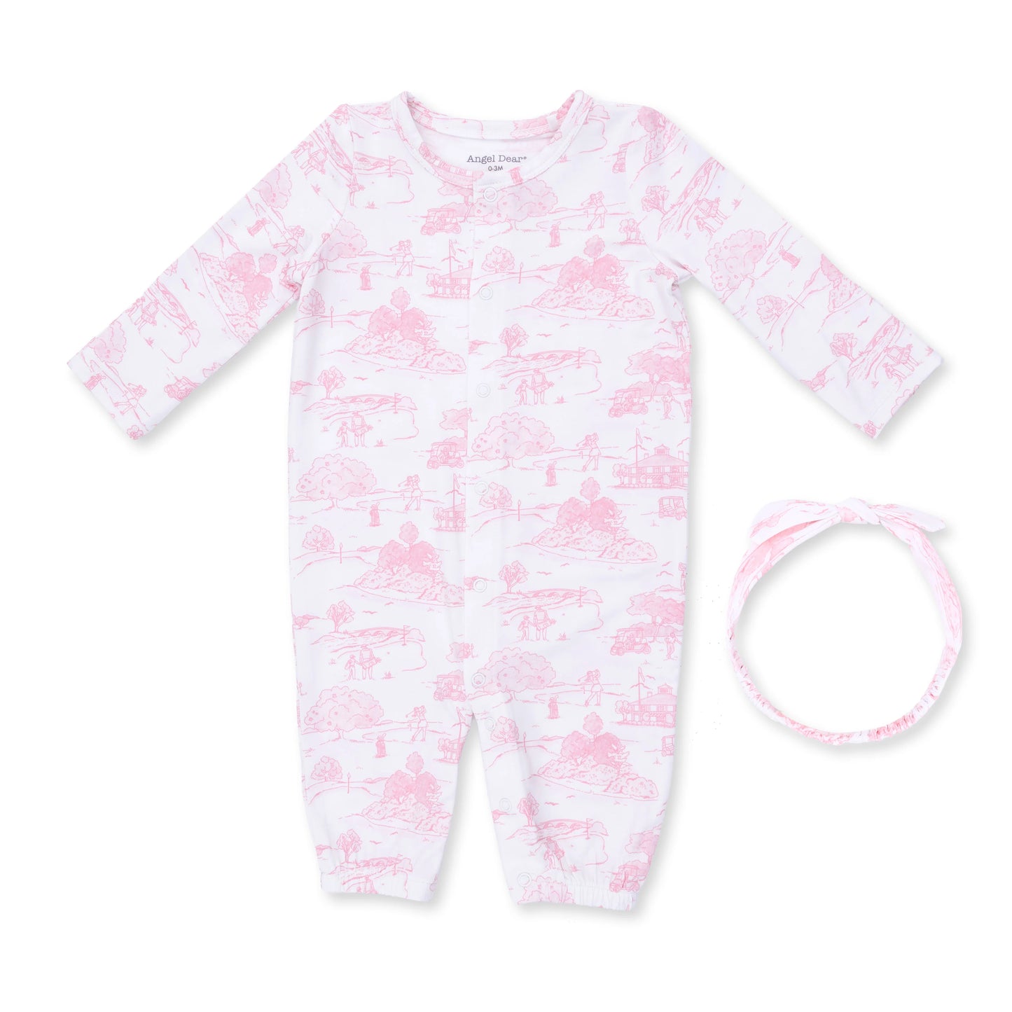 Golf Toile Pink Convertible Gown & Headband
