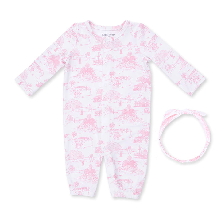 Golf Toile Pink Convertible Gown & Headband