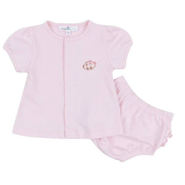 Tiny Tailgater Hand-Embroidered Ruffle Diaper Cover Set - Pink