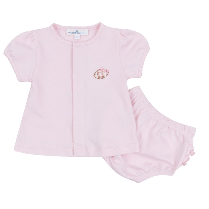 Tiny Tailgater Hand-Embroidered Ruffle Diaper Cover Set - Pink